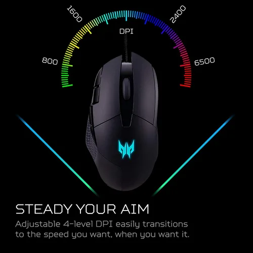Vista 3 de Acer Predator Cestus 315 - Mouse para juegos con sensor PixArt DPI ajustable y 8 botones incluyendo Burst Fire