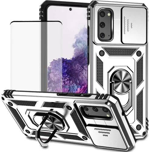 Vista 8 de Funda para Galaxy S20 5G, Samsung S20 SM-G981U con protector de pantalla de vidrio templado y cubierta de cámara deslizante, anillo magnético