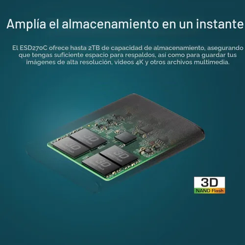 Vista 6 de Transcend SSD portátil ESD270C de 250 GB de hasta 520 MB/s