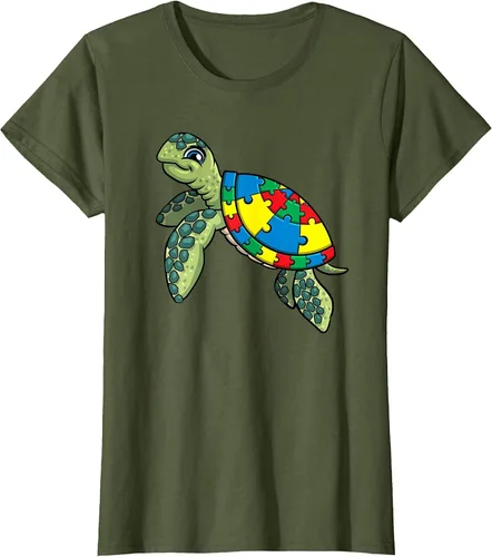 Vista 22 de Turtle Puzzle Pieces for Autism Awareness Kids Women Teacher T-Shirt Asphalt Grey