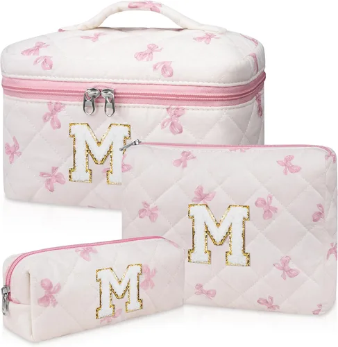 Vista 10 de Set de Bolso de Maquillaje Inicial Junesters, Bolso de Maquillaje Acolchado Personalizado, Bolso de Cosméticos Floral Grande para Mujeres, Bonitos