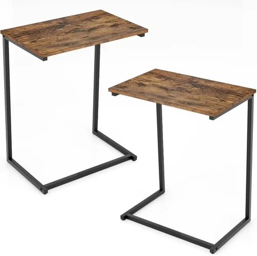 Vista 10 de Tangkula C-Shaped End Table, Vintage Accent Couch Table with Heavy-Duty Metal Frame for Coffee/Snacks/Laptop, 26.5" Side Table for Bed, Sofa