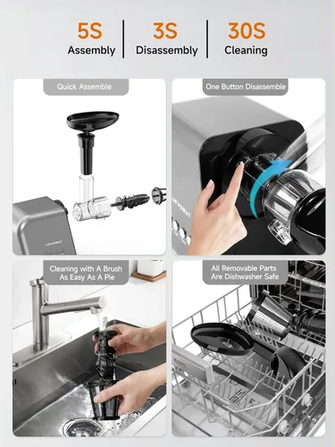 Vista 8 de Máquina exprimidora lenta para verduras y frutas, extractor de masticación en frío, apio, hierba de trigo, hojas verdes, zanahoria, jengibre