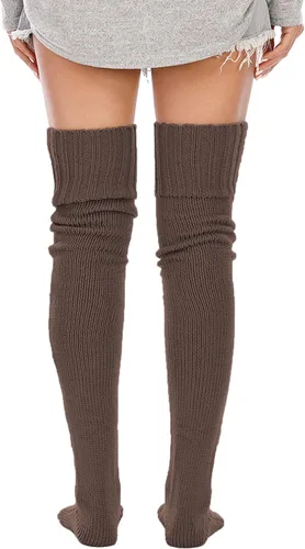 Vista 4 de SherryDC Calcetines altos hasta el muslo de punto trenzado para mujer, calcetines de invierno extra largos sobre la rodilla calentadores de piernas