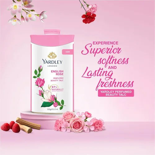 Vista 4 de Yardley London Rosa Inglesa Perfumado Talco Desodorante Polvo de Talco 100gm
