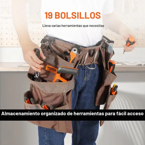 Vista 5 de VEVOR Cinturón de herramientas, 19 bolsillos, se ajusta de 32 a 54 pulgadas, bolsa de herramientas de poliéster resistente, bolsa de herramientas