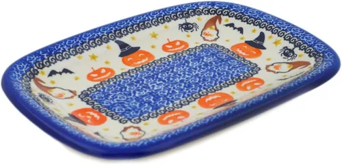 Vista 18 de Auténtico plato de cerámica polaca de 10 pulgadas en diseño amarillo hecho a mano en Bolesławiec Polonia por Ceramika Bona + certificado