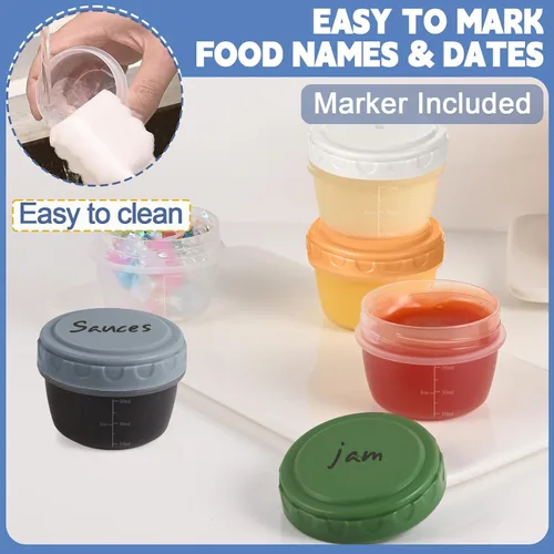 Vista 4 de Yomarket 6 piezas 2 oz Recipiente de aderezo de ensalada, recipientes de condimentos reutilizables con tapas a prueba de fugas, pequeños recipientes