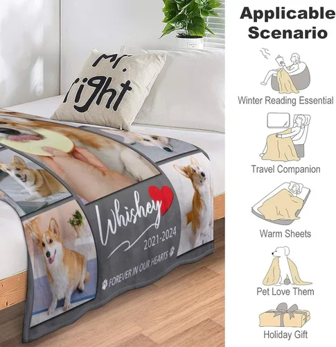 Vista 4 de Artsadd Manta conmemorativa personalizada para perros con fotos y nombre, regalos conmemorativos personalizados para la pérdida de perros y gatos