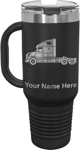 Vista 10 de LaserGram Taza de café aislada al vacío de 15 onzas, cabina de camión, grabado personalizado incluido (negro)