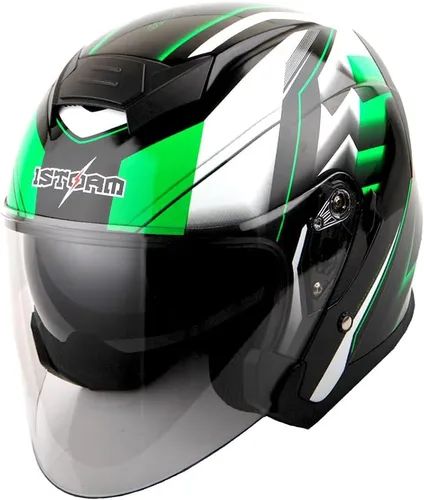 Vista 13 de 1Storm Casco de motocicleta abierto para scooter, clásico Knight Bike, lente dual/visera de sol: HJK526