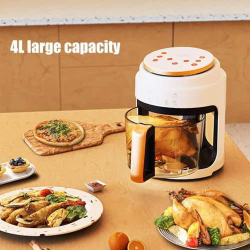 Vista 3 de Freidora de aire eléctrica de 4 litros para comidas saludables rápidas y sin aceite, fácil visión, cesta de vidrio de borosilicato de fácil /blanco
