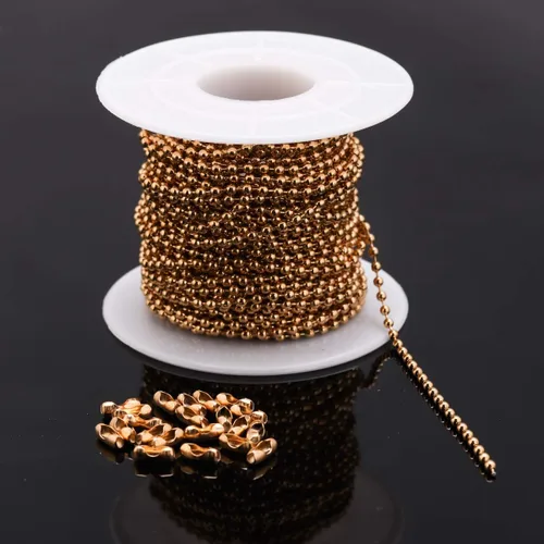 Vista 2 de Tiparts - Cadena con cuentas de bolas de 9.1 m de acero inoxidable de 18K dorado, con 20 broches conectores, juegos de cadena de cuentas de bolas