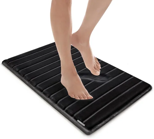 Vista 11 de Tapete de baño de espuma viscoelástica extra grueso, moderno, con infusión de carbón y base antideslizante GripTex, absorbente, de fácil cuidado