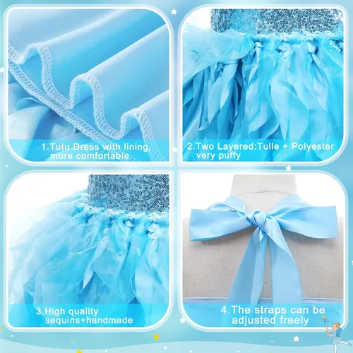 Vista 6 de Vestido tutú para niñas con lentejuelas brillantes de tul de princesa, fiesta de cumpleaños, baile de graduación, vestido deportivo para niñas