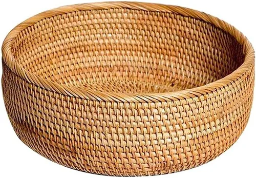 Vista 7 de Ochine Cesta de pan de mimbre natural, cestas de pan de frutas de mimbre vintage, cesta redonda para servir alimentos, cesta de sauce, cesta