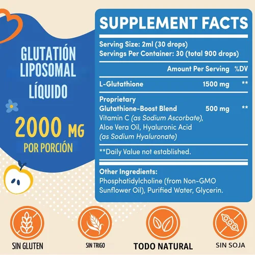 Vista 2 de Líquido de glutatión liposomal 2000MG, L-glutatión de forma activa, 2 onzas