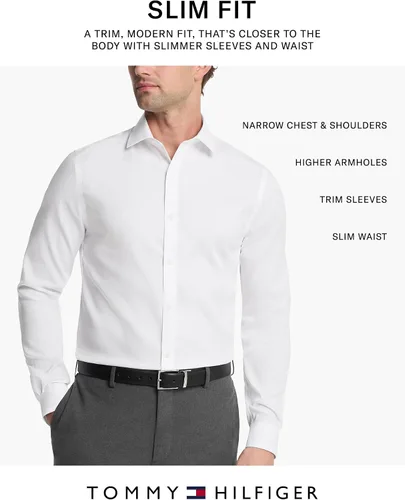 Vista 4 de Tommy Hilfiger Camisa de vestir sólida sin planchado para hombre Azul