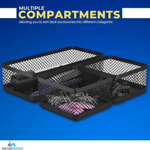 Vista 3 de 1InTheOffice Mesh Collection - Bandeja organizadora de cajones de escritorio, 3 compartimentos, apilable, negro mate