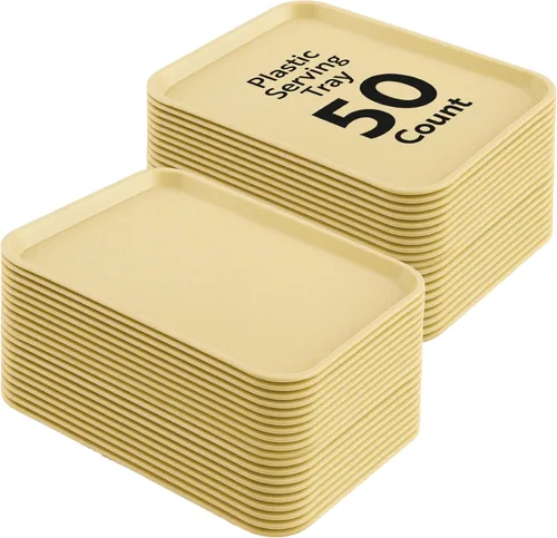 Vista 22 de Restaurantware Bandejas de comida rápida, paquete de 10 bandejas de plástico para cafetería, de 10 x 14 pulgadas, rectangulares verdes, aptas