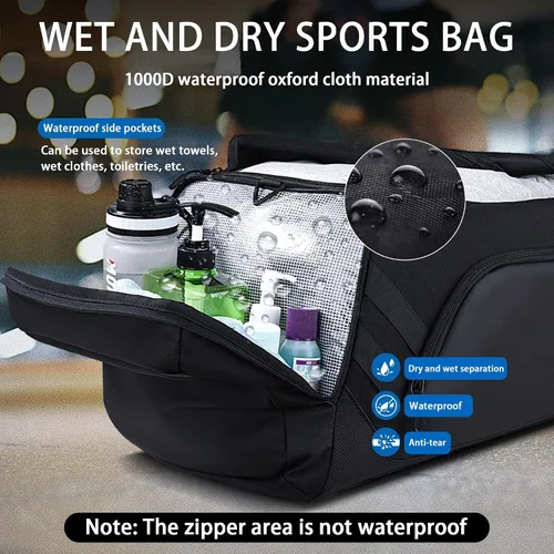 Vista 4 de Bolsa de gimnasio para hombres y mujeres, bolsa de viaje grande de 58 litros con compartimento para zapatos y bolsillo húmedo, bolsa deportiva