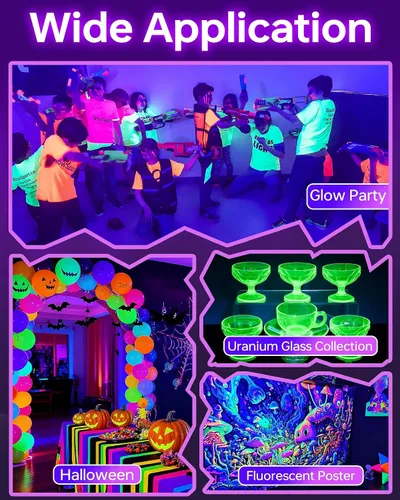 Vista 6 de Paquete de 2 luces LED negras de 42 W, barras de luz negra con enchufe+interruptor+cable de 6 pies, luz negra para fiesta brillante, póster