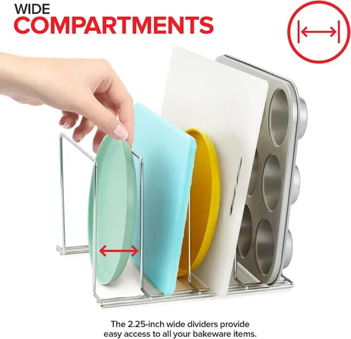 Vista 4 de Stock Your Home Organizador de gabinete de cocina, cromado (paquete de 2) soporte de acero para hornear con 4 ranuras para gabinete, organizador