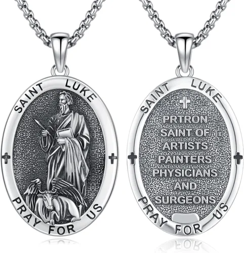 Vista 69 de Collar de amuleto de medalla de San Patrono de plata/oro de 14 39A-St Peregrino-Plata