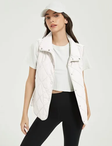 Vista 6 de Flygo Chaleco acolchado para mujer, ligero, sin mangas, cuello alto, con botones, acolchado con bolsillos