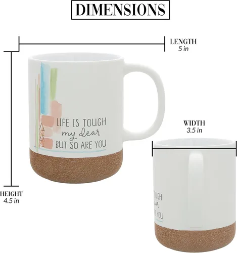 Vista 5 de Pavilion Gift Company - Life Is Tough - Taza de cerámica de 16 onzas con fondo esmaltado arenoso, patrón de rayas de acuarela, taza de café de mango