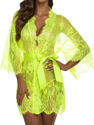 Vista 4 de Avidlove - Kimono de encaje para mujer, bata babydoll, camisón de malla para lencería de talla S-5XL