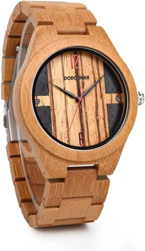 Vista 2 de Reloj de pulsera de madera para hombre, analógico, de cuarzo, hecho a mano, de madera, para unisex, estilo 2