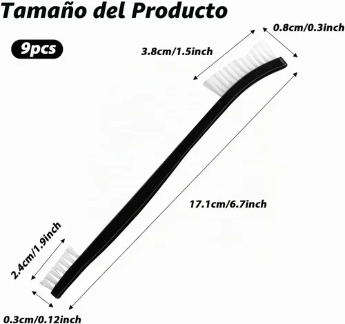Vista 2 de Juego de 9 cepillos de limpieza de doble punta de nailon, cepillo de limpieza multiusos para pequeños detalles, cepillo para hendiduras, mini