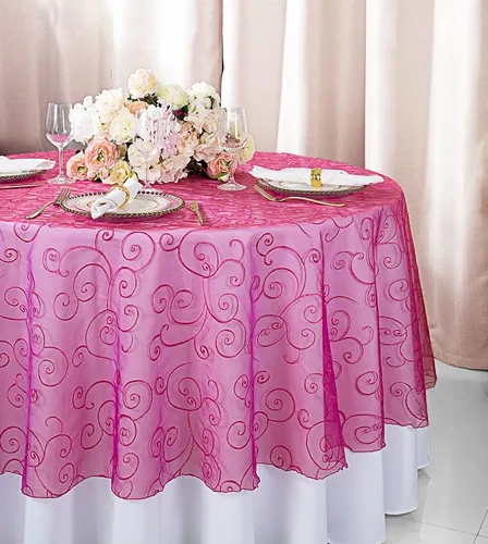 Vista 29 de Manteles de organza bordados redondos de 90 pulgadas, manteles de organza para bodas, fiestas, banquetes, eventos, color verde manzana