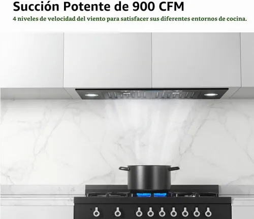 Vista 2 de Campana extractora de inserción negra de 30 pulgadas, campana de ventilación con conductos y sin conductos de 900 CFM IKTCH Stainless Steel