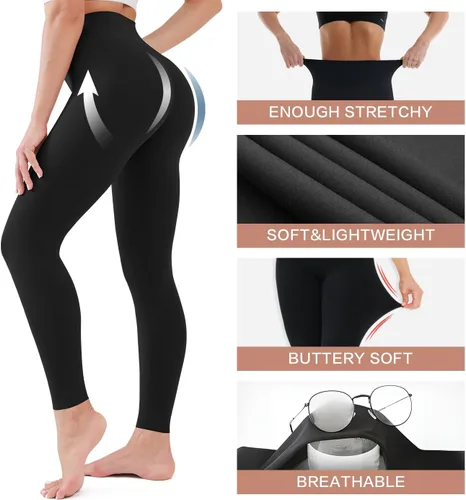 Vista 5 de Blisset - Paquete de 3 leggings de cintura alta para mujeres, de control de abdomen atléticos y suaves, para correr, yoga, entrenamiento, tallas