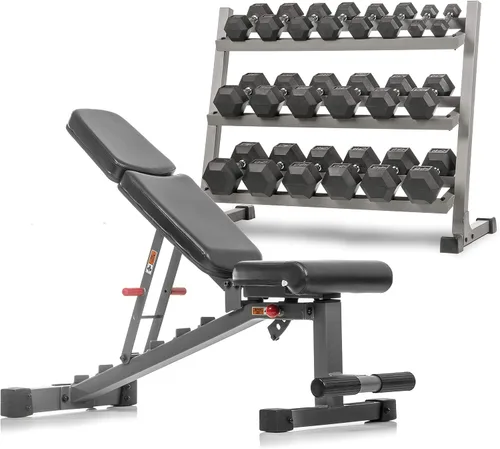 Vista 5 de XMark Juego de mancuernas de 5 a 50 libras, pares de mancuernas con estante de almacenamiento de pesas, opción de soporte para mancuernas solamente