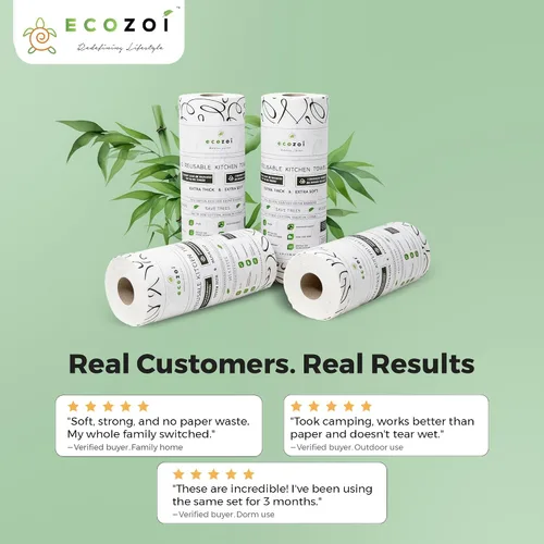 Vista 8 de Ecozoi Toallas reutilizables de rayón de bambú, paquete de 4, equivalentes a 80 rollos regulares, 70% rayón de bambú y 30% algodón, 50 veces más uso