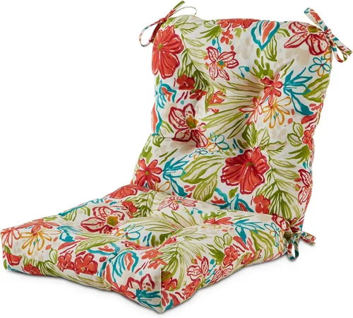 Vista 52 de Cojines para silla de exterior con bisagras, diseño de una sola pieza, cojín reversible para asiento y respaldo de patio con lazos, tela de Aloha