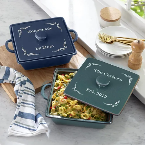 Vista 5 de Let's Make Memories Cazuela cuadrada personalizada de gres - Cualquier mensaje - Verde azulado Cualquier Mensaje - Teal