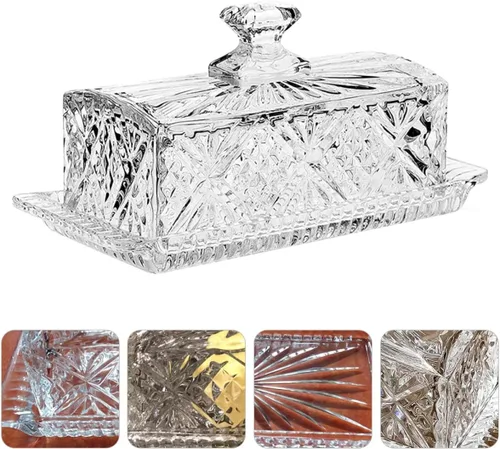 Vista 7 de BESTonZON Plato de vidrio rectangular Plato de mantequilla de vidrio plato de mantequilla transparente plato de mantequilla plato de mantequilla
