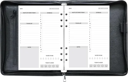 Vista 10 de Fan&Ran Agenda 2026-2027 con cremallera, carpeta de 6 anillos con insertos semanales, tamaño A5, color negro