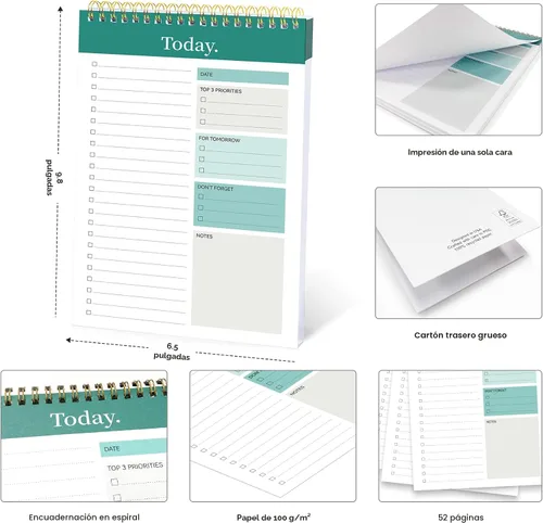 Vista 6 de Taja Bloc de notas de lista de tareas – Cuaderno de lista de tareas para el trabajo con 52 hojas, 9.8 x 6.5 pulgadas, planificador diario sin fecha