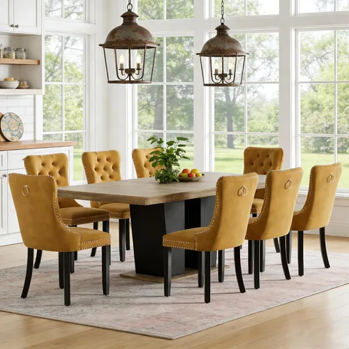Vista 64 de Mesa de comedor extensible de 78.74 pulgadas para 6 8 y 10 pulgadas, moderna mesa de comedor extensible de granja con base de doble pedestal, mesa