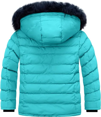Vista 2 de ZSHOW Chaqueta acolchada para niña, abrigo de invierno cálido con forro polar suave y capucha de piel extraíble