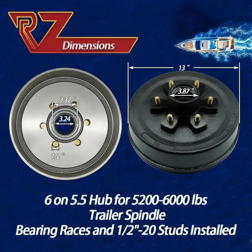 Vista 3 de RV Murts Conjunto de frenos de remolque eléctricos autoajustables de 12" x 2" para remolque de 5,200 lbs, 6,000 lbs, 7,000 lbs, eje #42 con tuercas