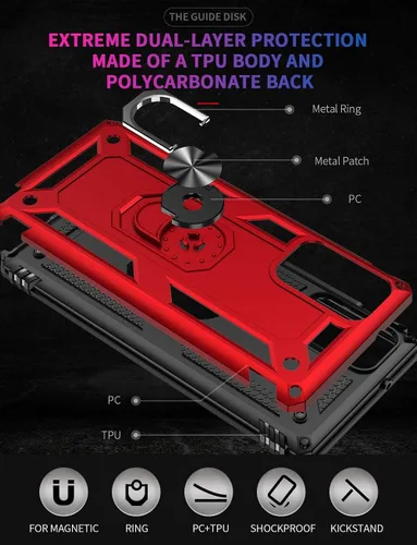 Vista 7 de Dionsibei Funda de impacto de caída de grado militar para teléfono Samsung Galaxy Note 20 5G, soporte de anillo giratorio de metal 360, armadura