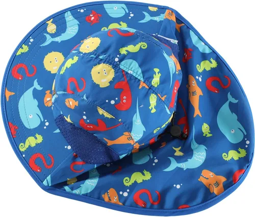 Vista 3 de LLmoway Sombrero de playa para niños y niñas, UPF50, sombrero de ala ancha con solapa para el cuello
