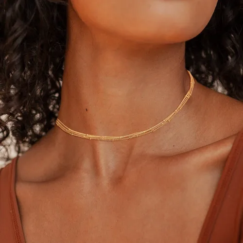 Vista 3 de CHESKY - Gargantilla de oro para mujer, chapado en plataoro de 14 quilates, gargantilla de cuentas satélite, delgada, de moda, collares de clip