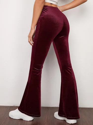 Vista 2 de Floerns Pantalones largos de terciopelo con pierna acampanada y cintura alta para mujer